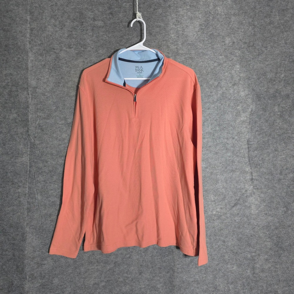 Jos. A. Bank Traveler Pullover Mens Large Salmon Orange Tailored Fit Quarter Zip